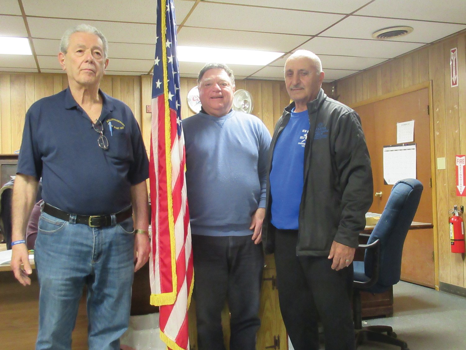 HONORED HOST: Ron Ricci (left), the Building Committee Chairman at the famed Kelley-Gazzerrro VFW Post, joins Steve Placella (center) and Vin LaFazia, co-chairmen of the Ricky Salzillo Memorial Game Dinner, during discussion of safety guidelines for the Feb. 6 event.